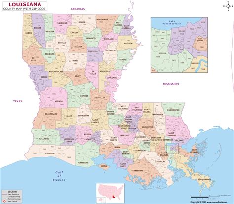 Louisiana County Zip Codes Map