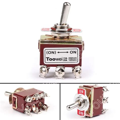 Areyourshop Toggle Switch 2 Terminal 6pin On On 15a 250v Toggle