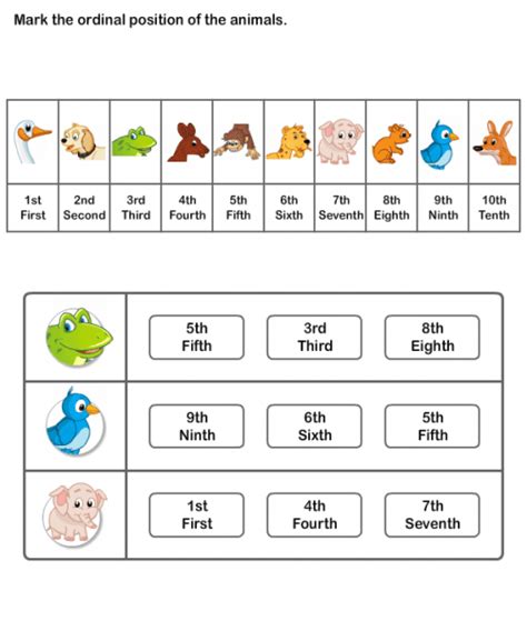 Animal Worksheets Ordinal Numbers