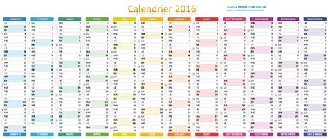 Voilà Un Calendrier 2016 Pratique Et Coloré Fait Avec Excel Il Vous