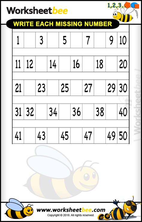 New Printable Worksheet For Kids About To Write Each Missing Numbesr 1