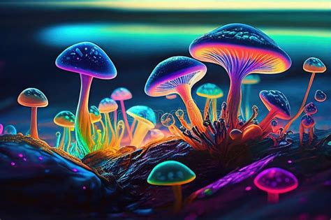 Llustration Of Magical Psychedelic Mushrooms Ai Generated Stock
