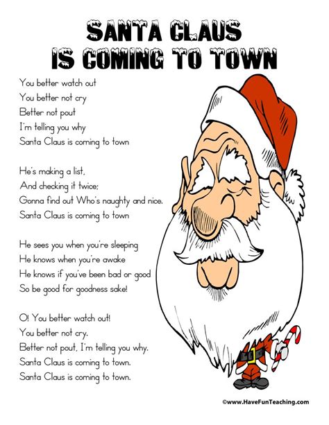 Santa Claus Is Coming To Town Lyrics Preschool Christmas Songs