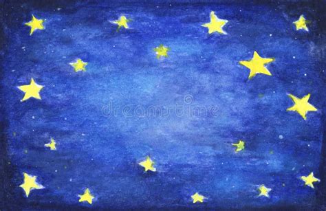 Hand Painted Watercolor Illustration Of Starry Sky Night Sky Stock