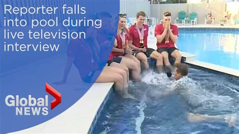 News Blooper Reporter Falls Into Pool During Live Tv Interview Youtube