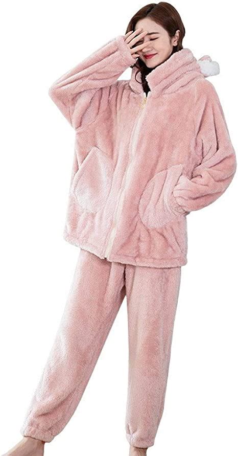 Conjunto De Pijamas De Invierno Para Mujer Ropa De Dormir Con Capucha De Manga Larga De Lana