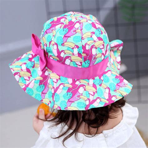 Summer Girls Kids Sun Hats Flamingo Printed Uv Beach Cap Bucket Hat