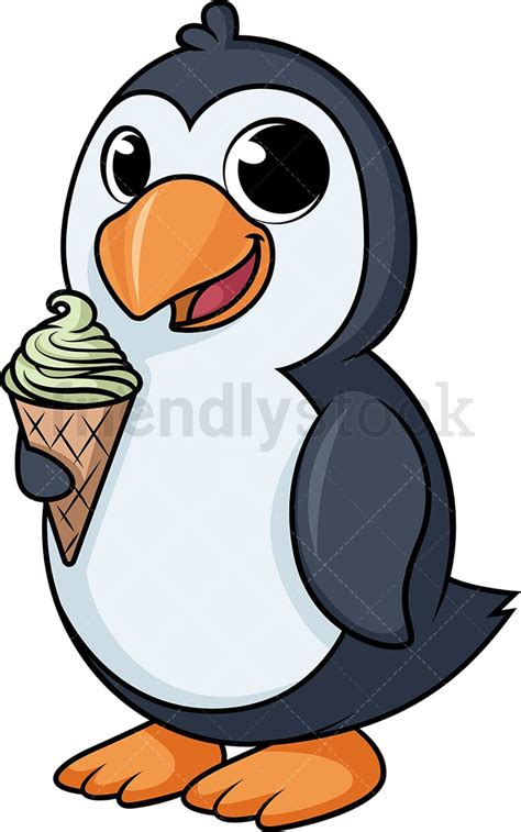 Penguin Eating Ice Cream Cartoon Clipart Vector Friendlystock