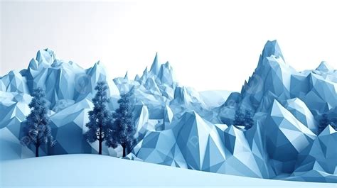 Low Poly Blue Landscape In 3d Rendering Against Abstract White Backdrop Background Technology