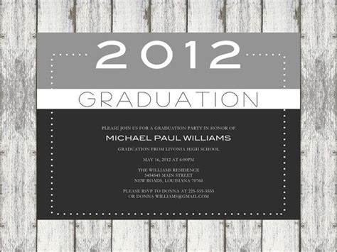A graduation invitation should include the name of the graduate, the location and time of the graduation and a line inviting the guest to the ceremony. invitation | Graduation party invitations, Graduation party, Invitations