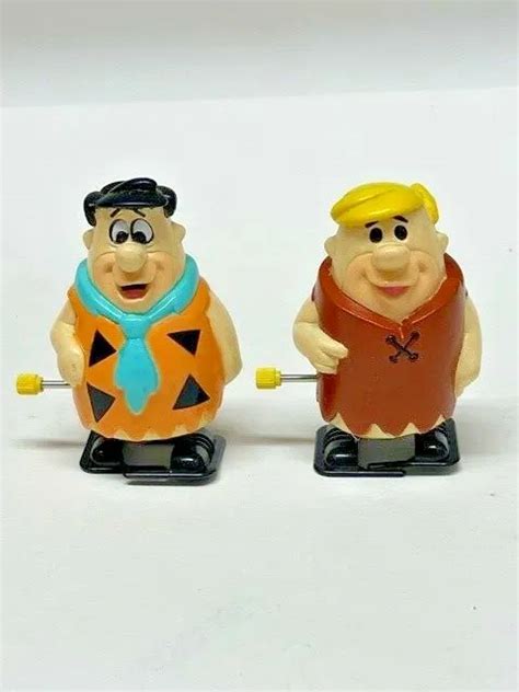 Vintage Lot Fred Flintstone Barney Rubble Wind Up Walking Plastic Toys