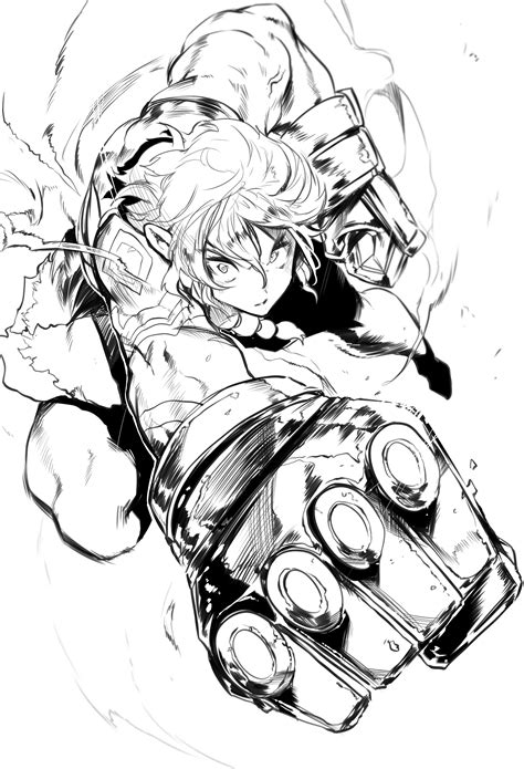 Safebooru 1girl Absurdres Commentary Request Commission Foreshortening Gauntlets Greyscale