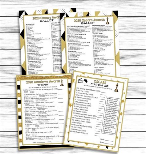 2020 Oscars Games Oscars Ballots Oscars Trivia Games Oscars Etsy In