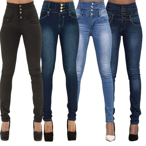 Canis Women Pencil Stretch Casual Denim Skinny Jeans Pants High Waist