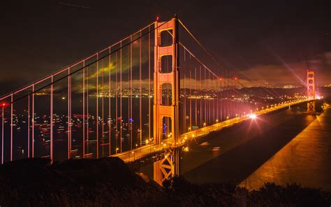 Tapeta Na Monitor Města Golden Gate Bridge Večer Noc Panoráma