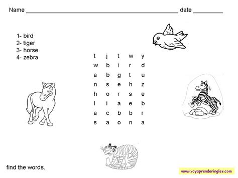 Worksheets Animals 01 Fichas En Inglés Los Animales Voy Aprender Inglés