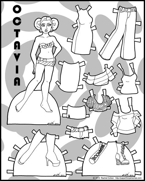 Meet Octavia A New Printable Paper Doll In Black And White • Paper