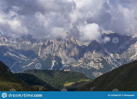 Dolomite Peaks In The Clouds View From The Lino Pederiva Trail Stock