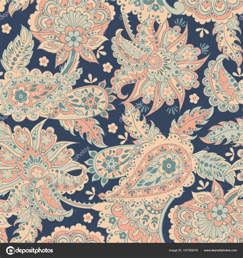 Paisley Seamless Pattern With Flowers In Indian Style Floral Vector