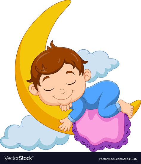 Cartoon Baby Boy Sleeping On The Moon Royalty Free Vector