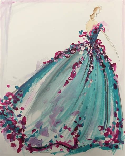 Sketch Of The Day Petal Appliqué Tulle Gown Sketch Prints And