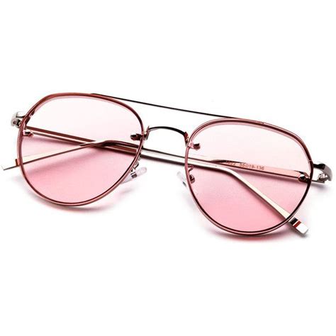 Metal Frame Double Bridge Pink Lens Aviator Sunglasses 57 Brl Liked On Polyvor Retro