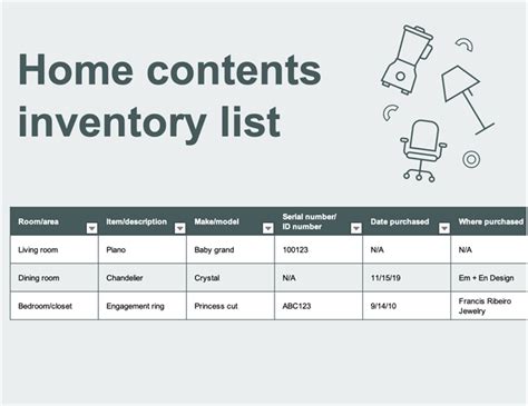 Home Contents Inventory List