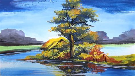 Acrylic Painting Beautiful Riverside Scenery Painting Youtube