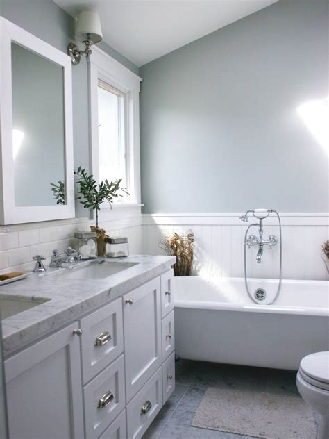 This bathroom has some great color ideas, matching the white of the tubs with the light baby blue walls to give the room a nice calm feel. 23+ Grey Bathroom Designs | Bathroom Designs | Design ...