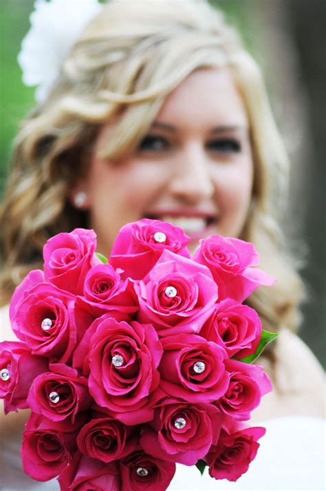Hot Pink Roses With Crystals Hot Pink Roses Bouquet Design Wedding Bouquets Talent Weddings