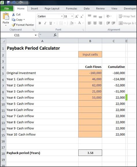 Excel Payback Period Template