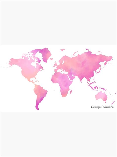 Pink Watercolor World Map Poster For Sale By Panyacreative Redbubble