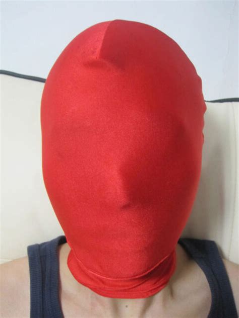 halloween party unisex spandex zentai costume red all mask hood size s xxl ebay