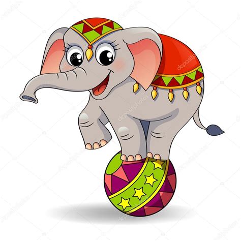 Elefante De Circo De Dibujos Animados Divertidos Equilibrio Sobre