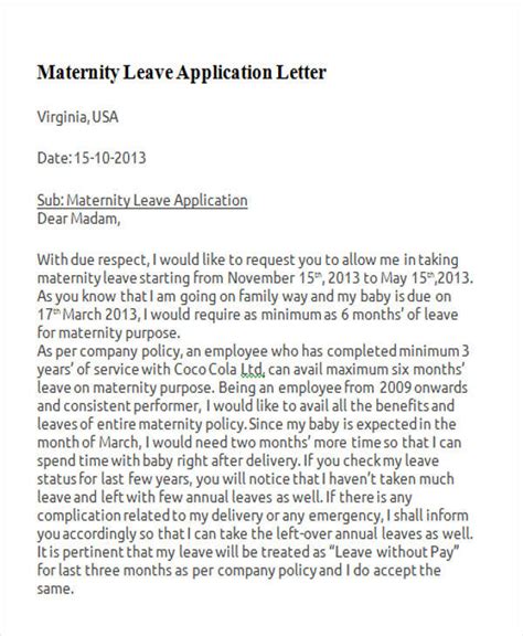 Letter To Request Maternity Leave