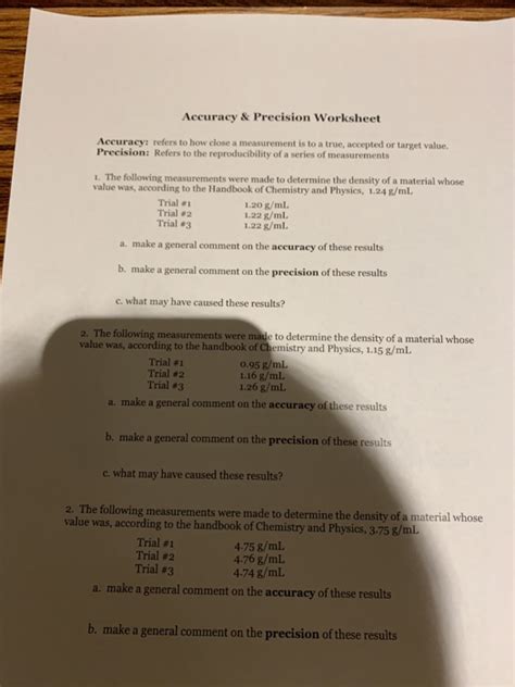 Accuracy And Precision Worksheet With Answers