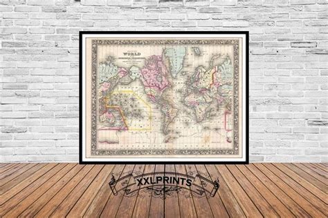 Old Map Of The World 1861 Rare Map Antique Map Fine Etsy Historical