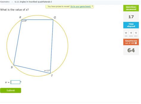 The angle subtended by an arc (or chord) on any point on the remaining part of the circle is called an inscribed angle. Angles In Inscribed Quadrilaterals : Ixl Angles In Inscribed Quadrilaterals Ii Geometry Practice ...