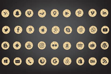 36 Social Media Icons, Gold Foil Social Media Icons Set, Instant 
