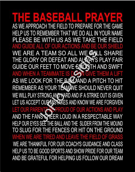 The Baseball Team Prayer Personalized Baseball Prayer Etsy