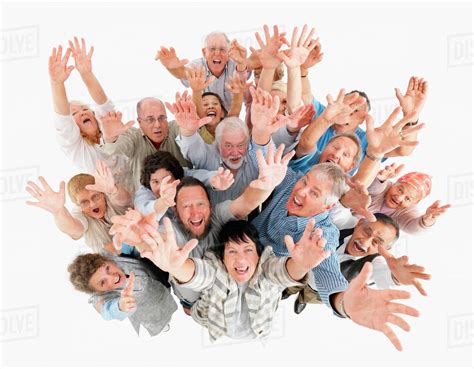 A Group Of People Waving With Their Arms Raised Stock Photo Dissolve