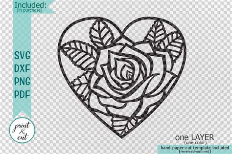 Heart Rose Floral Cutting Wedding Paper Cut Out Svg Laser Cut Template