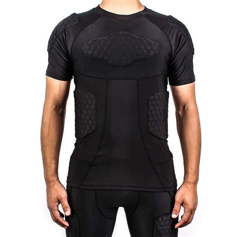 Tuoy Men’s Padded Compression Shirt Protective T Shirt Rib Chest Protector For Football