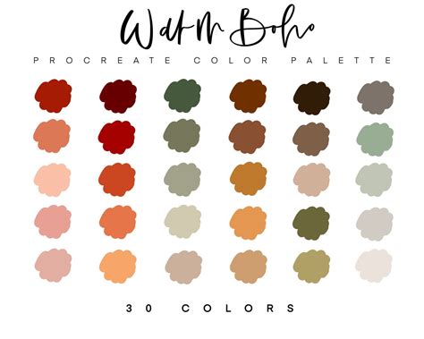 Warm Boho Procreate Color Palette Color Palette Swatches | Etsy | Procreate color palette ...