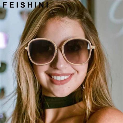 Feishini Gradient Oversized Oval Retro Sunglasses Women Plastic
