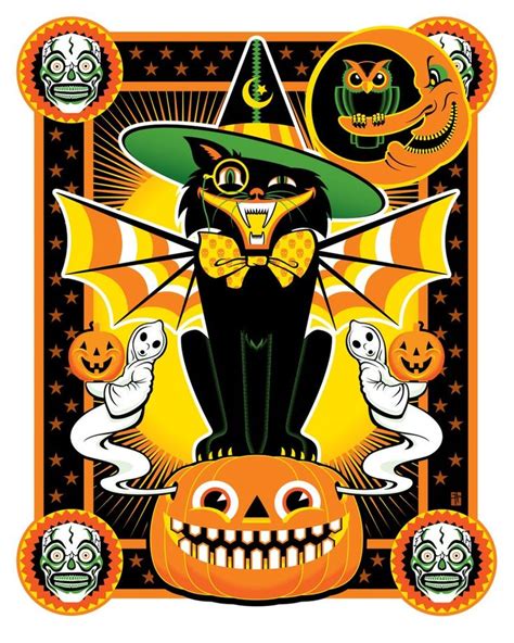 Limited Edition Retro Halloween Lithograph Print Etsy In 2021