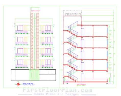 5 Story Apartment Building Designs With Autocad File First Floor Plan