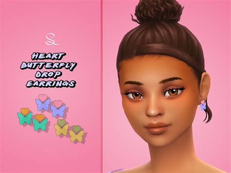 The Sims Resource Heart Butterfly Drop Earrings For Adults Drop