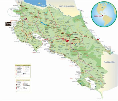 Large Detailed Road Map Of Costa Rica With Cities Gas Stations And Other Marks Costa Rica