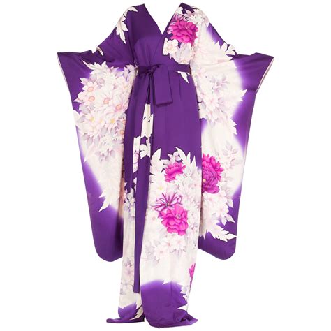 Purple Floral Silk Japanese Kimono Dress Japanese Kimono Dress Silk Japanese Kimono Kimono